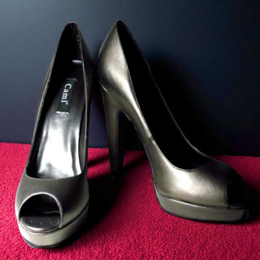 Pewter Grey Open Toe Pumps